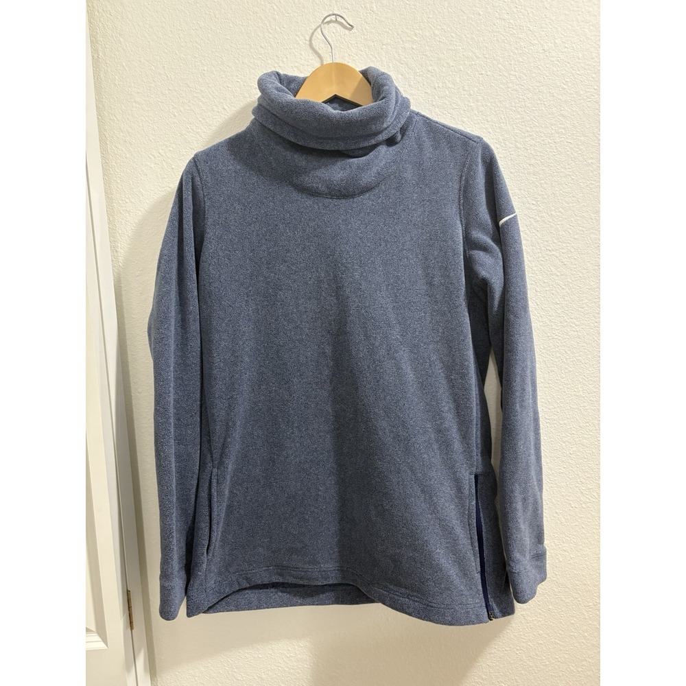 Nike Womens Med Dri Fit Sweatshirt Cowl Neck Tunic Therma Fleece Training Blue